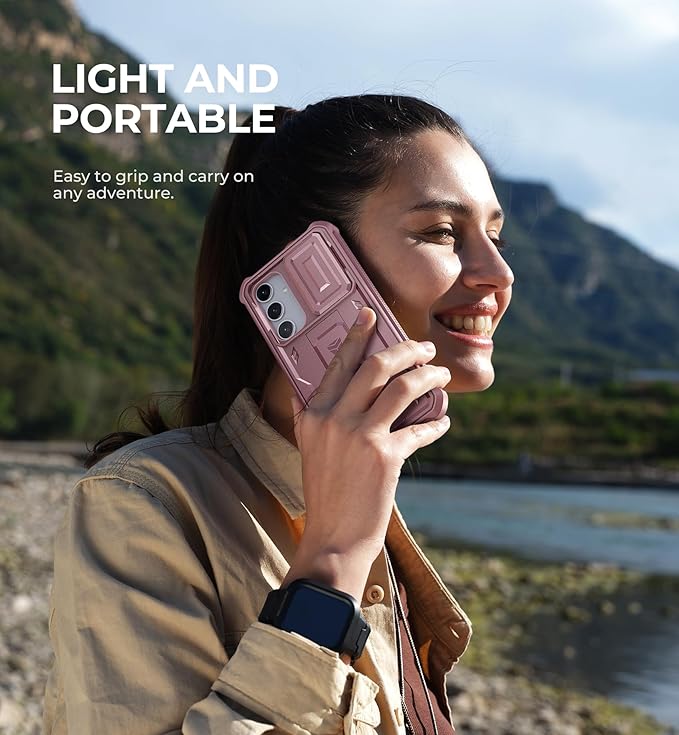 Dexnor for Samsung Galaxy S24 Plus Case with Built-in Slide Camera Cover & Screen Protector & Kickstand, Shockproof Rugged Case Full-Body Bumper Protective Cover for Galaxy S24 Plus (2024),Peony Pink