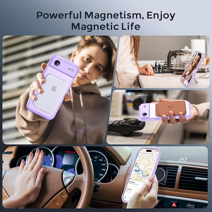 MOCCA Compatible with iPhone Air Case with Magnetic Invisible Stand [Full Camera Protection] [Compatible with Magsafe] Military Drop Shockproof Translucent Matte Phone Case Cover 6.5",Light Purple