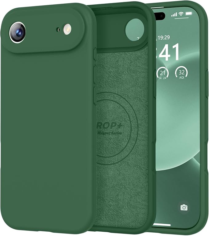 Vooii Magnetic Compatible with iPhone Air Case (Compatible with Magsafe) (Upgraded Camera Protection) Liquid Silicone Shockproof Full Body Protective Phone Cover for Women Men, Green, 6.5"