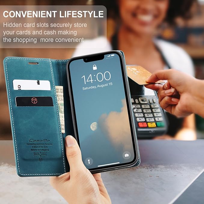 for iPhone 16e / iPhone SE 4 / iPhone SE 2025 Case, Flip Wallet Leather Case with Card Holder Magnetic Closure Shockproof Kickstand Protective Phone Cases Cover for iPhone 16e, Blue-Green