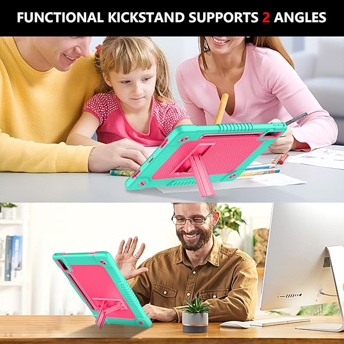 for Lenovo Tab P12 12.7 Inch Tablet Case,Heavy-Duty Drop-Proof Shockproof Hybrid Kids Protective Case for Lenovo Tab P12 TB-370FU/Xiaoxin Pad Pro 371FC+Screen Protector (Green/Pink,2 Pack)