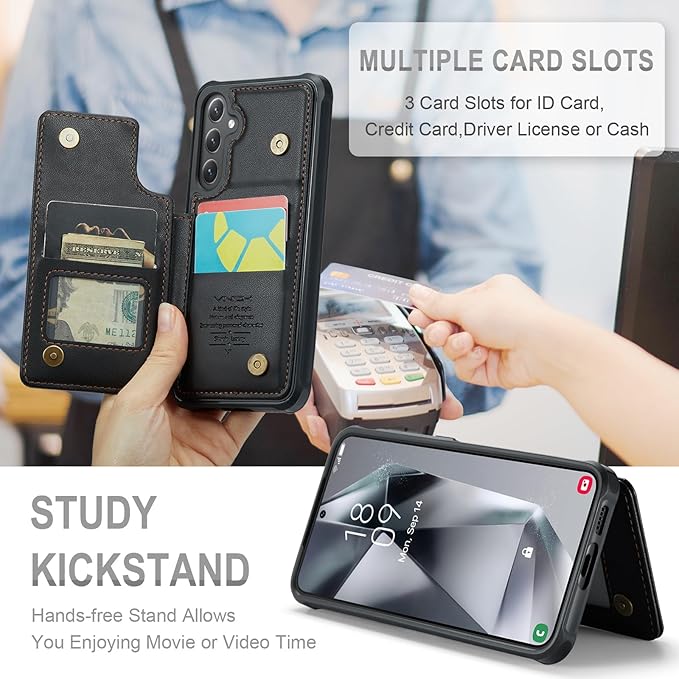Vinich for Samsung Galaxy S24 Wallet Case with Card Holder, RFID Blocking Credit Slots Kickstand Shockproof Phone Cover for Women Men, Black