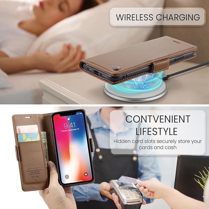 for iPhone X Case/iPhone Xs Case, Premium PU Leather Wallet Case Flip Cover with [RFID Blocking][Card Holder][Stand Function] Shockproof Protective for iPhone X/XS, Brown