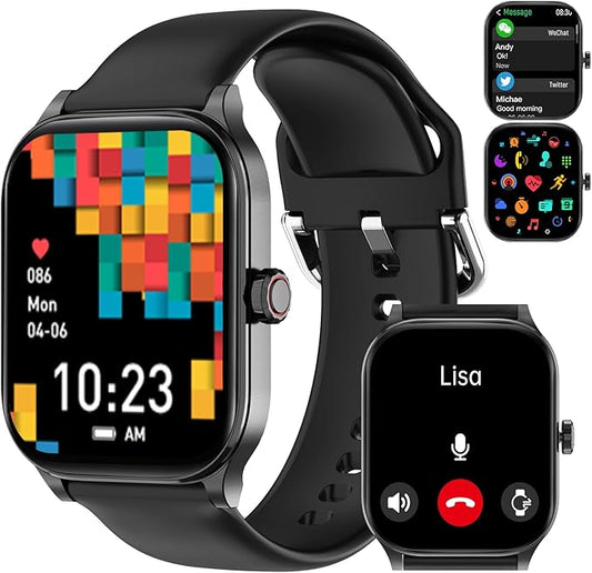 Smart Watch for Women Men(Answer/Make Call), Smartwatches with Heart Rate/SpO2/Sleep/Stress Monitor, IP68 Waterproof Activity Tracker for Android iPhone, 100+ Sports Fitness Watches (Black, 1.85“)