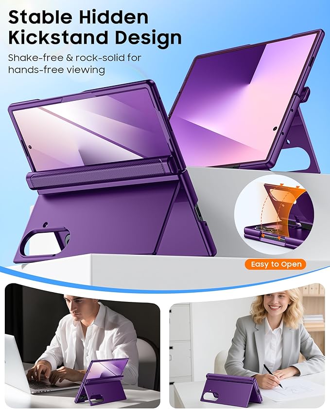 CENMASO Magnetic for Samsung Galaxy Z Fold 7 Case with Stand, Fit for Magsafe, Hinge Protection, Screen Protector, Built-in Hidden Kickstand, Slim Shockproof Phone Case for Galaxy Z Fold 7-Purple