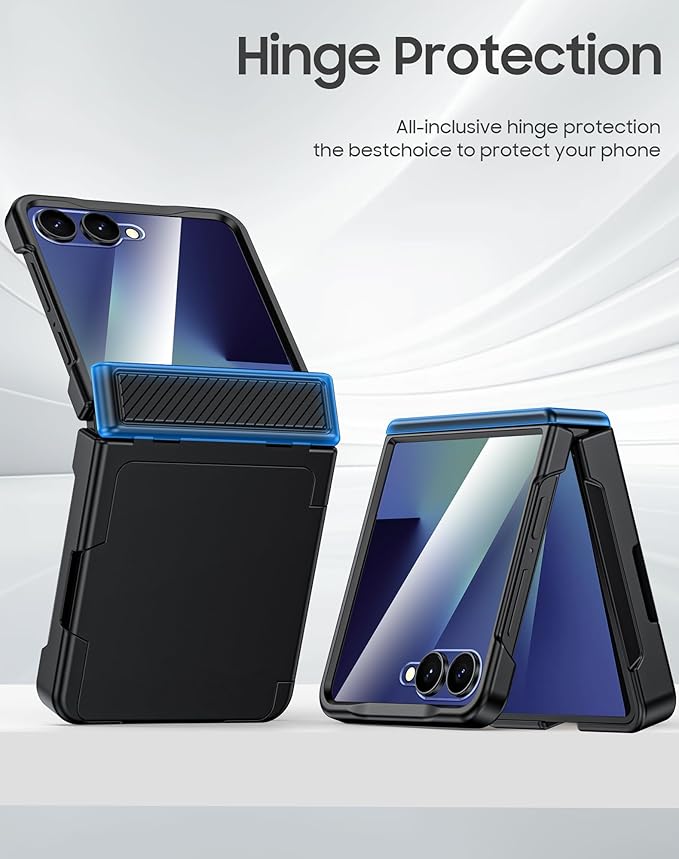 for Samsung Galaxy Z Flip 7 Case Wallet RFID Card Holder&Hinge Protection&HD Screen Protector, Full Body Shockproof Cover for Galaxy Z Flip 7(Black)