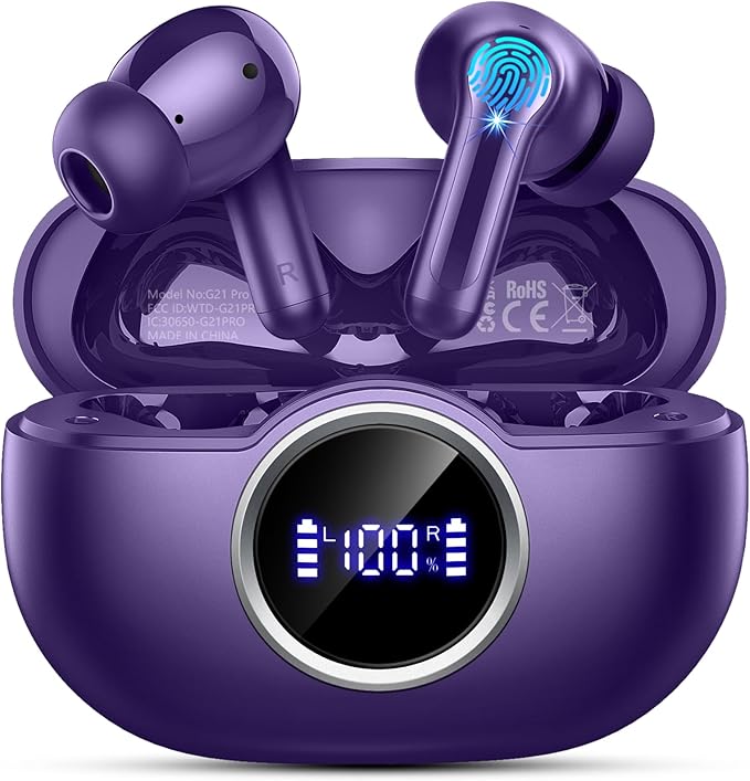 Wireless Headphones Bluetooth 5.4 Earbuds, 2025 Ear Buds Deep Bass Hi-Fi Stereo, 4 ENC Noise Cancelling Mic, 40Hrs USB Fast Charging in-Ear Earphones, IP-X7 Waterproof Workout Sport for Android iOS