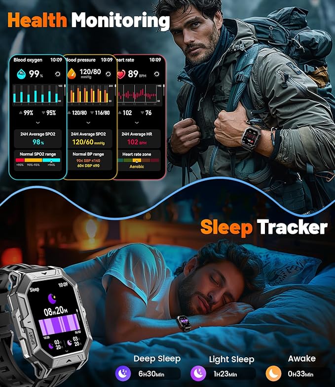 LIGE Military Smart Watches for Men(Answer/Make Calls),100-Day Battery Life,2.13" AMOLED Outdoor Sports Smartwatch with Compass,Heart Rate/Sleep Monitor Fitness Tracker for Android iOS,Nylon