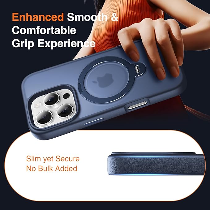 360° O-Ring MagStander for iPhone 15 Pro Max Case with Magnetic Kickstand Ring Holder [Compatible with MagSafe][360°Rotate Stand][Military Shockproof] iPhone 15 Pro Max Phone Cover Blue