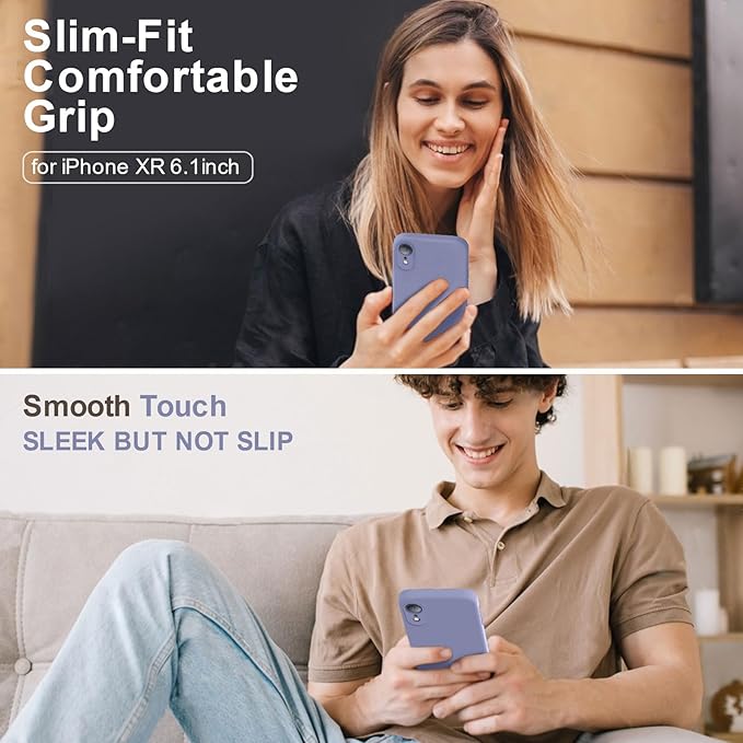 Vooii Compatible with iPhone XR Case, Upgraded Liquid Silicone with [Flat Edges] [Camera Protection] [Soft Anti-Scratch Microfiber Lining] Phone Case for iPhone 10 XR 6.1 inch - Lavender Grey