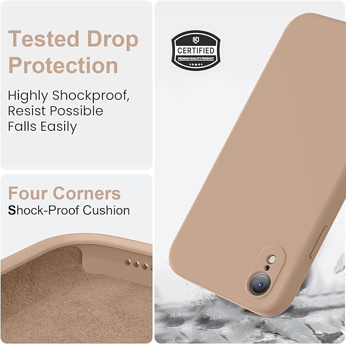 Vooii Compatible with iPhone XR Case, Upgraded Liquid Silicone with [Flat Edges] [Camera Protection] [Soft Anti-Scratch Microfiber Lining] Phone Case for iPhone 10 XR 6.1 inch - Light Brown