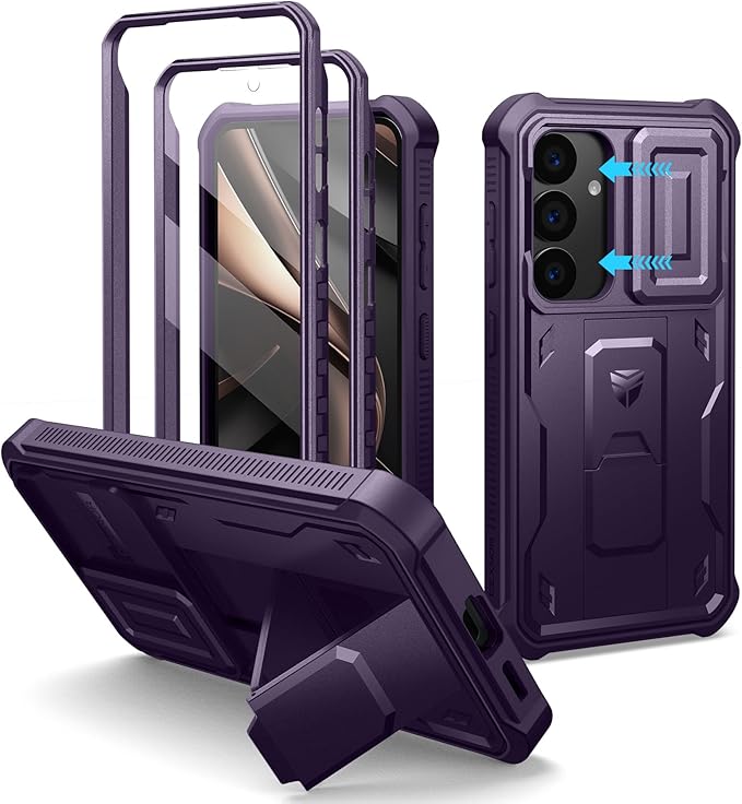 Dexnor for Samsung Galaxy S25 Case with Built-in Slide Camera Cover& Screen Protector&Kickstand,Heavy-Duty Shockproof Rugged Case Full-Body Bumper Protective Cover for Galaxy S25(2025),Phantom Purple