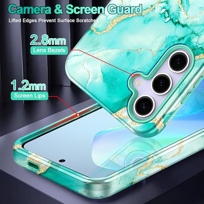 Casetego for Galaxy S25 FE Case,Compatible with MagSafe,[Military Grade Drop Test] Full Body Protection Slim Shockproof Rugged Marble Women Case for Samsung Galaxy S25 FE 6.7 inch,Turquoise