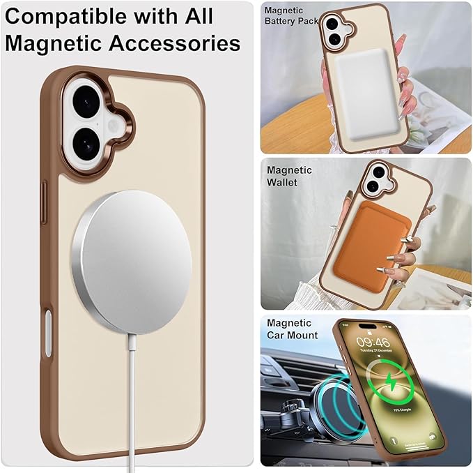 ZIYE Desert Titanium Gold Case for iPhone 16 Plus Case with Stand [Compatible with MagSafe] Slim Military Grade Heavy Duty Protection Magnetic Cover with 360 Rotatable Ring Kickstand for Women Men