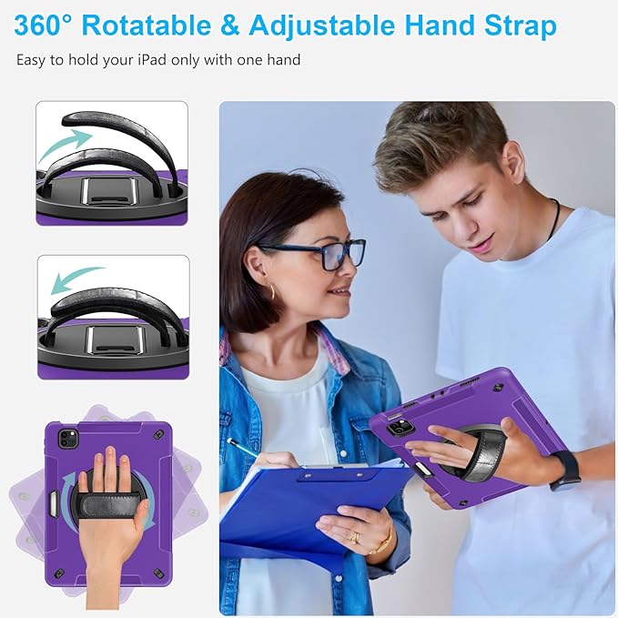 Case for iPad Pro 11 Inch 2022/2021/ 2020/2018: Cover for iPad 11 Inch 4th/ 3rd/ 2nd/ 1st Generation with Screen Protector- Stand- Handle- Shoulder Strap- Pencil Holder Purple