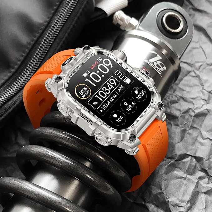 Tough Smart Watch for Working Men with Flashlight, 2.01" HD Ultra Large Rugged Smartwatch Bluetooth Call/Heart Rate/Sleep Monitor Hiking Camping Fitness Track Watches