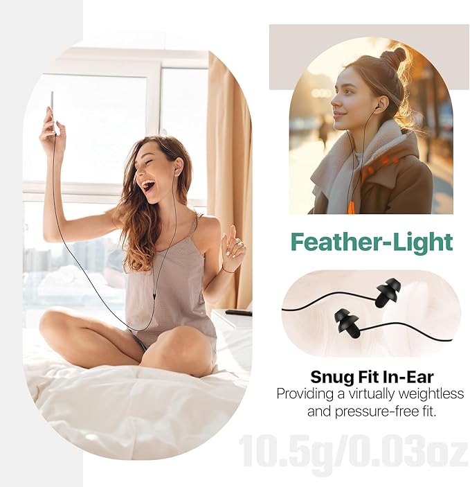 Hearprotek Sleep Earbuds, USB C Earphones Headphones with Microphone-Silicone Noise Isolation Type C Earbuds Sleep Buds for Android Phone, Ideal for Sleeping, snoring, Relaxation, Air Travel (Black)