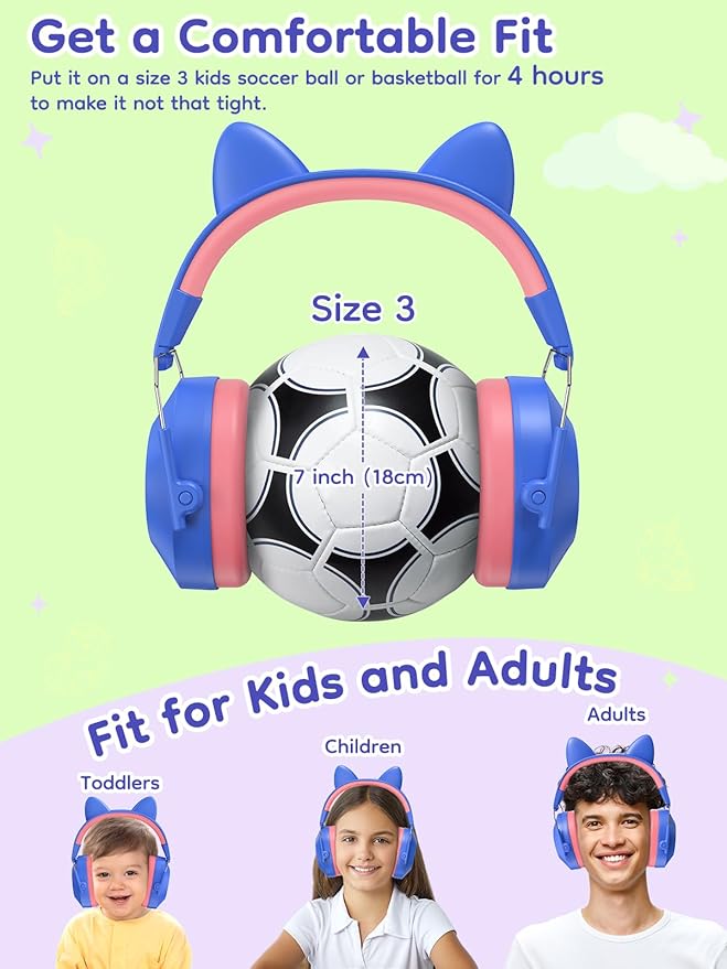 Dr.meter Noise Cancelling Headphones for Kids, SNR 32dB Hearing Protection Earmuffs for Noise Reduction, Ear Muff for Autism Sensory Monster Jam Derby Demo Mowing Concert Air Show Blue