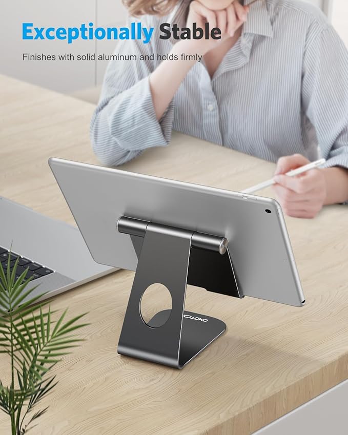 OMOTON Tablet Stand Holder Adjustable, T1 Desktop Aluminum Tablet Dock Cradle Compatible with iPad Air/Mini/Pro 11/12.9, iPad 10.2/9.7, Samsung Tab and More, Black