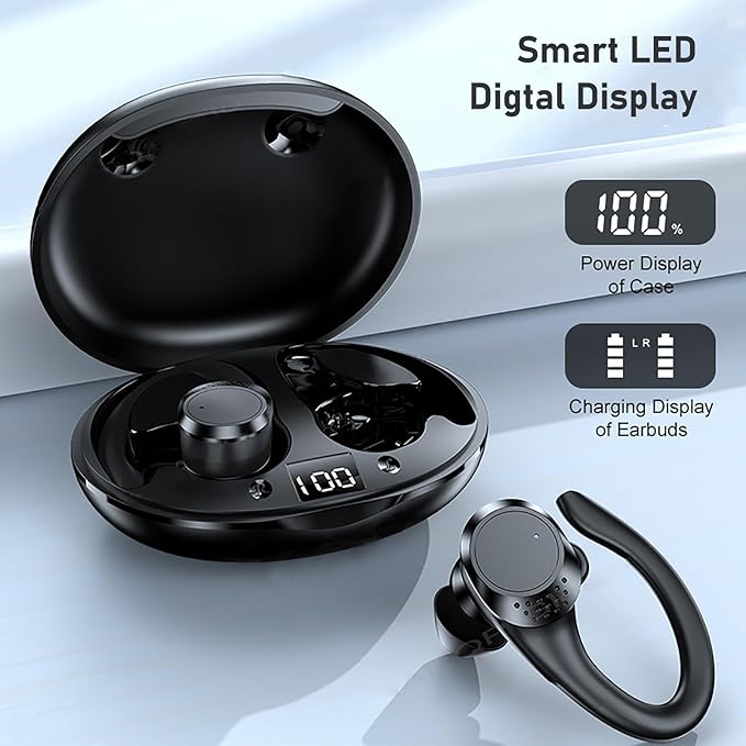 AX9 Pro Wireless Over Ear Earbuds 10H Single Playtime with Power Display, IPX6 Waterproof Wireless Earbuds Running Comfortable Premium Sound Gym Headphones (Black)