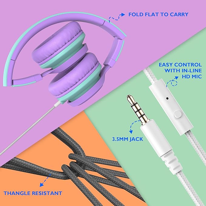 AILIHEN Classroom Headphones Bulk 10 Pack with Microphone - C8 On-Ear Wired Kids Headphones for School with 3.5mm Jack for Library Home Online Learning (Multicolor)