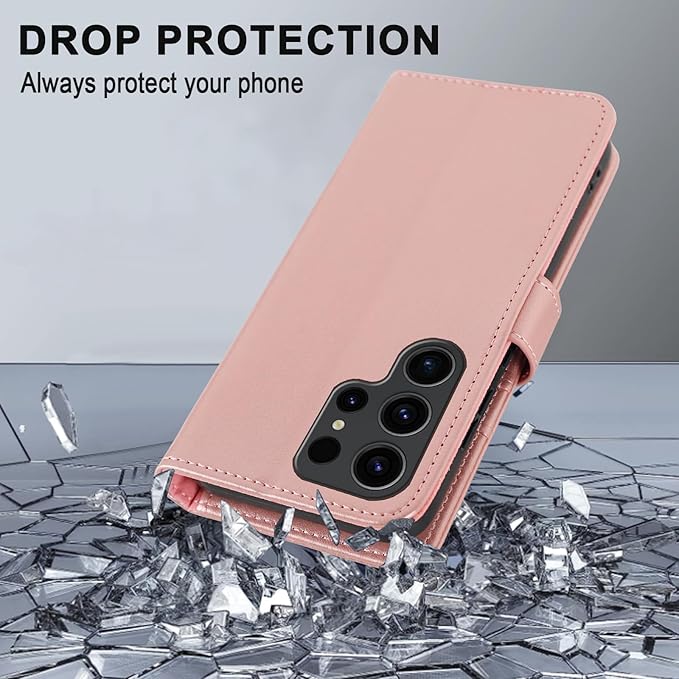 MONASAY Wallet Case Compatible for Galaxy S23 Ultra 5G,[RFID Blocking] Flip Folio Leather Cell Phone Cover with Credit Card Holder, 6.8 inch, Rosegold