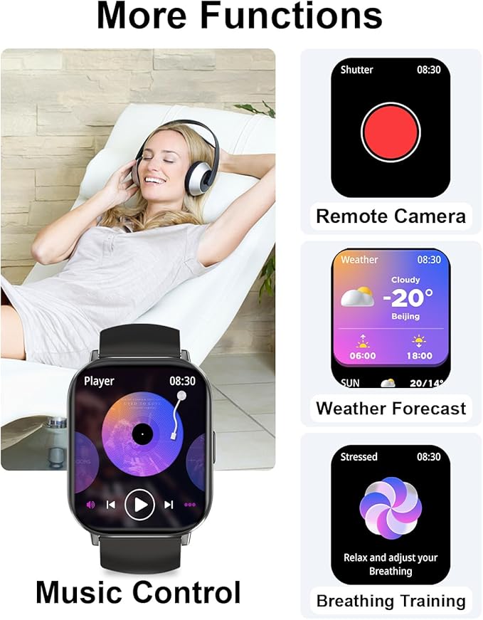 Smart Watch(Answer/Make Calls), 2.01”Smart Watches for Women Men 120+ Sports Modes Fitness Tracker with Blood Pressure/Heart Rate/Sleep Monitor, IP68 Waterproof Activity Tracker for Android and iPhone