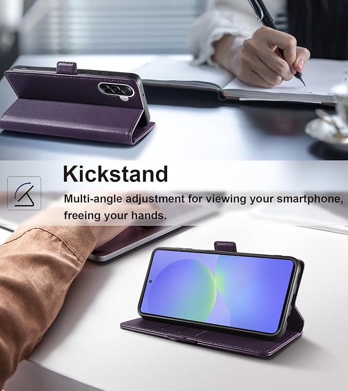 Wallet Flip Case for Samsung Galaxy A36 5G - [RFID Blocking] Luxury PU Leather Card Holder Magnetic Phone Cover with Kickstand,Shockproof Protective Case,Purple