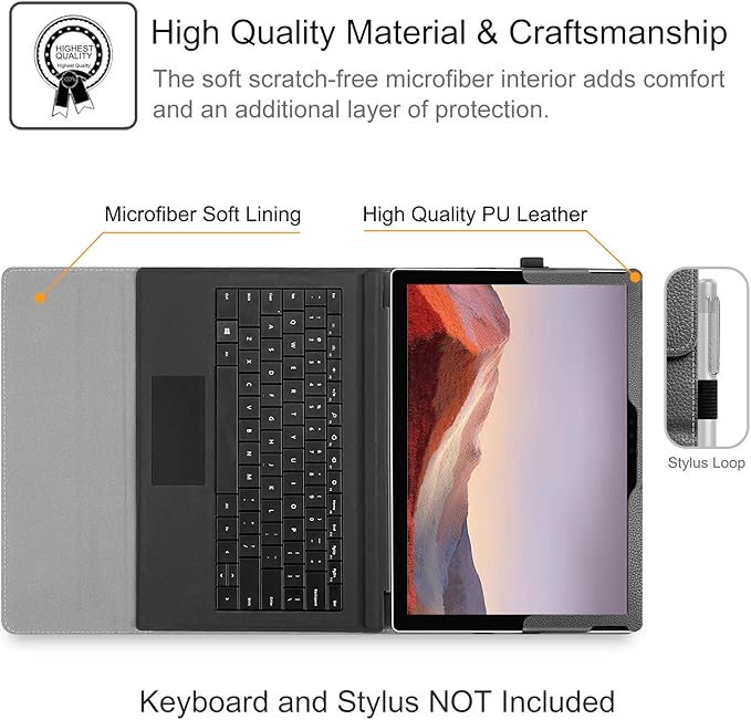 Fintie Case for 12.3 Inch Microsoft Surface Pro 7 Plus, Surface Pro 7/6/5/4/3 - Portfolio Business Cover with Pocket, Compatible with Type Cover Keyboard, Black