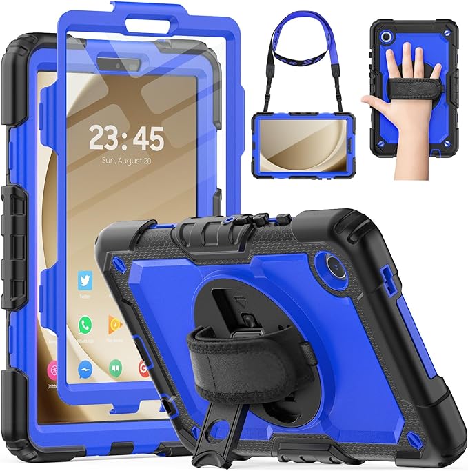 HXCASEAC Case for Samsung Galaxy Tab A9 8.7 Inch, Protective with Screen Protector/Hand Strap/Pen Holder, Sturdy Shockproof for Samsung A9 Tablet Case SM-X110 SM-X115 SM-X117 - Blue