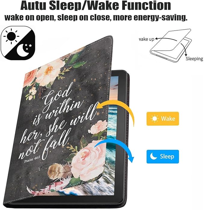 Case for Samsung Galaxy Tab A7 10.4 inch 2022/2020 (SM-T500/T503/T505/T507/T509), Premium PU Leather Stand Folio Cover with Auto Sleep/Wake, Floral Quote Bible Verse Psalm 46:5