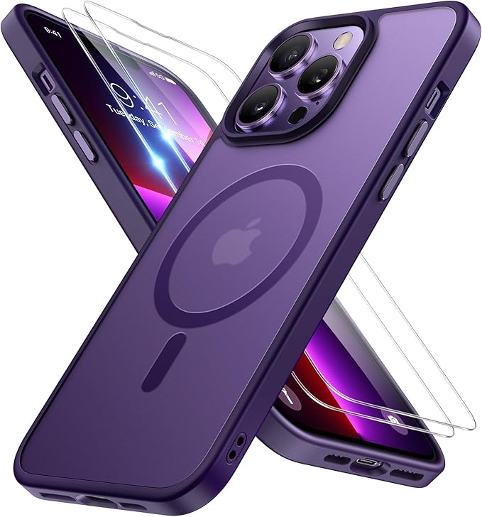 Miracase Magnetic Series for iPhone 13 Pro Max Case [Compatible with MagSafe] [with 2X Screen Protectors] Military-Grade Protection, Anti-Fingerprint, Phone Case for iPhone 13 Pro Max, Dark Purple