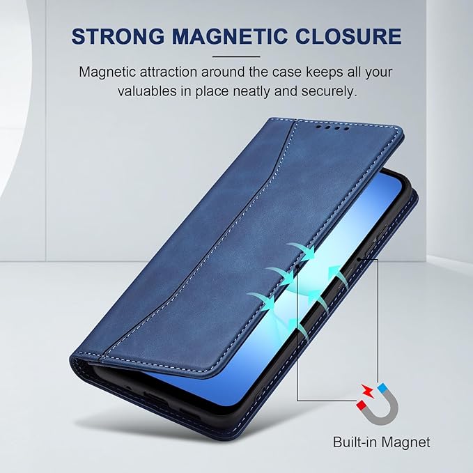 Jasonyu Flip Wallet Case for Samsung Galaxy A17 5G,Leather Magnetic Folio Cover with Card Holder,Kickstand - TPU Shockproof Durable Protective Phone Case,Blue