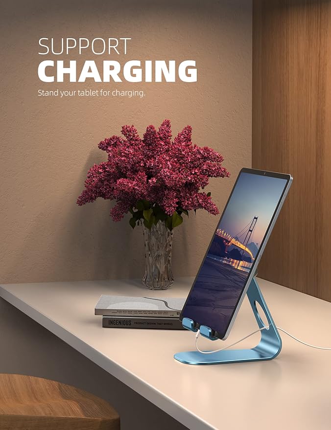 Lamicall Tablet Stand, Adjustable Tablet Holder - Desktop Stand Dock Holder Compatible with 4-13" Tablets Such as iPad Pro 11, 9.7, 10.5, 12.9 Air Mini, Kindle, Tab, iPhone Air 17 Pro Max, Blue
