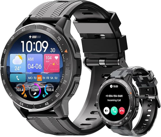 VIRAN Smart Watches for Men, 1.43'' AMOLED Fitness Watch with Pedometer and Heart Rate/Sleep/BP/Spo2 Monitor, Military Smart Watch for Android Phones and iPhone Compatible, 120+ Sports Modes (Black)