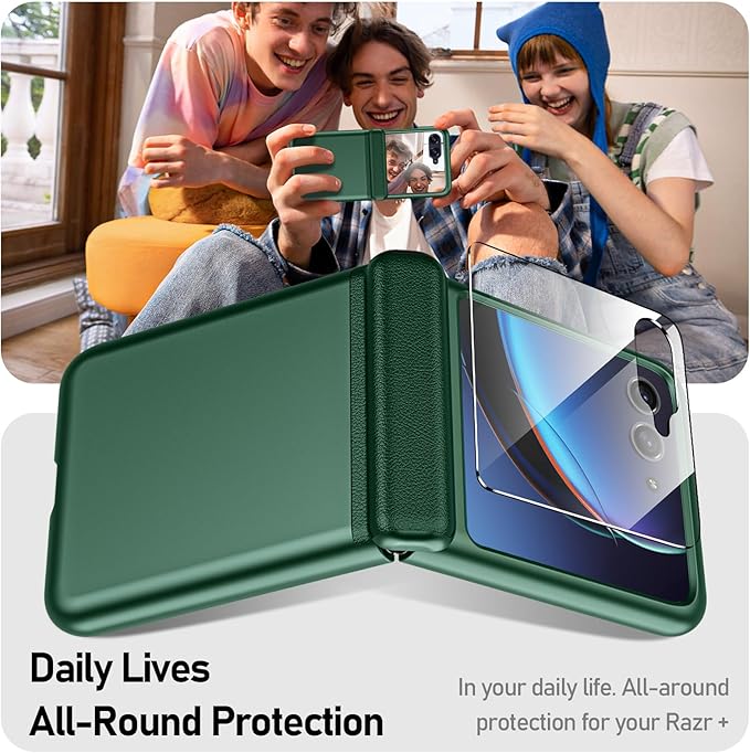 for Motorola Razr Plus 2023 Case, Built-in Screen Protector & Hinge Protection & Ultra Thin Matte PC Shockproof Phone Cover Smartphone Case for Moto Razr Plus 2023 (Green)