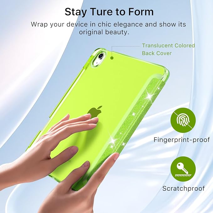 MoKo for iPad (A16) 11th Generation Case 11 Inch 2025, iPad 10th Gen Case 10.9 Inch 2022 with Pencil Holder, Slim Light Trifold Protective Cover with Hard PC Translucent Back Shell, Glitter Grape