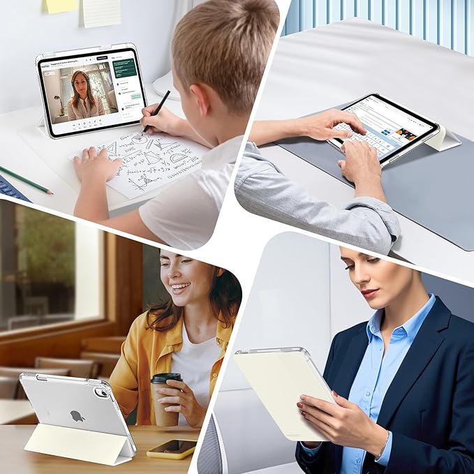 MoKo for iPad (A16) 11th Generation Case 11 Inch 2025, iPad 10th Generation Case 10.9 Inch 2022 with Pencil Holder, Slim Light Trifold Protective Cover with Hard PC Transparent Back Shell, White