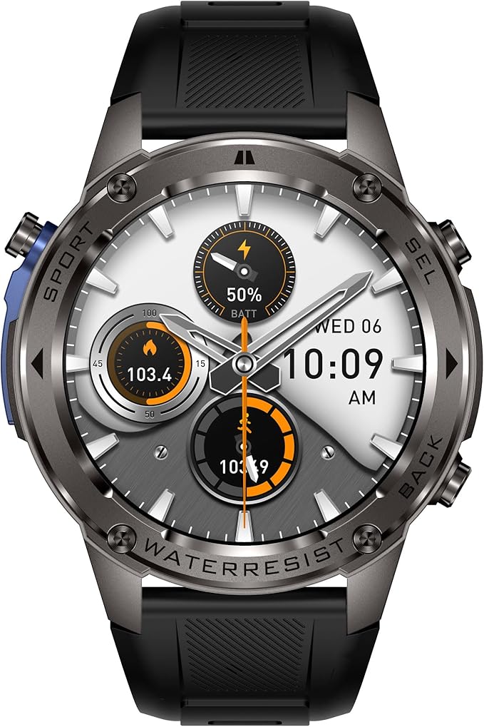 Military Smart Watch for Men GPS 6 Satellite Positioning Compass 164 Feet Water-Resistant for Swimming 500mAh Battery Make Answer Call Rugged Metal Body Smartwatch 1.43" AMOLED Always On Display Watch