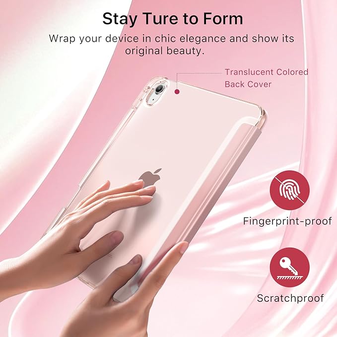 MoKo for iPad (A16) 11th Generation Case 11 Inch 2025, iPad 10th Generation Case 10.9 Inch 2022 with Pencil Holder, Slim Light Trifold Protective Cover with Hard PC Translucent Back Shell, Rose Gold