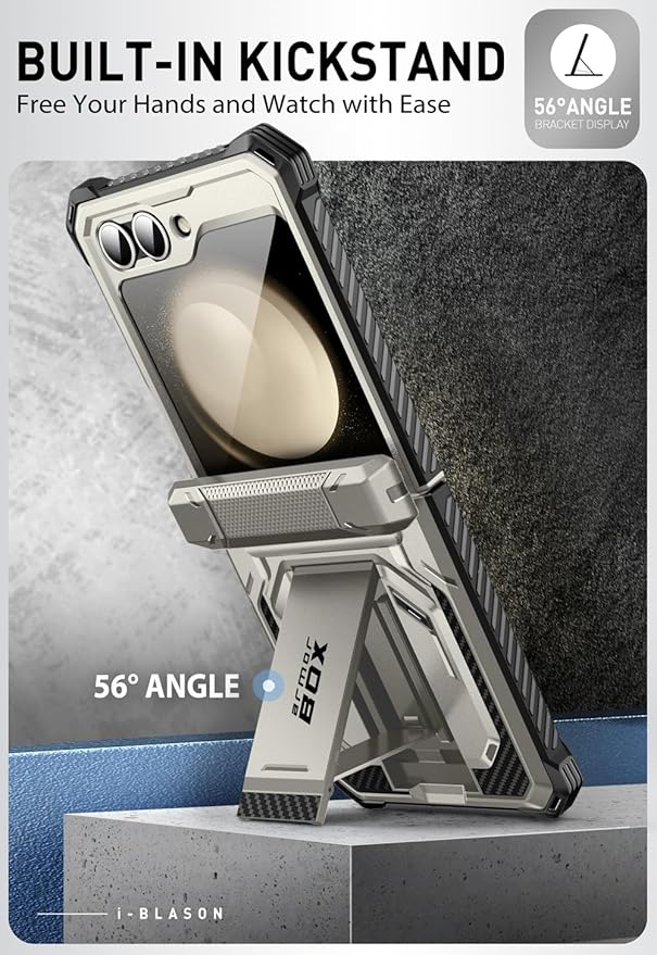 i-Blason for Samsung Galaxy Z Flip 7 FE Case, Z Flip6 Case with Stand, [Built-in Screen Protector] [Hinge Protection] [Belt-Clip], Military Phone Case for Samsung Z Flip 7 FE/6/5, Armorbox, Tigray