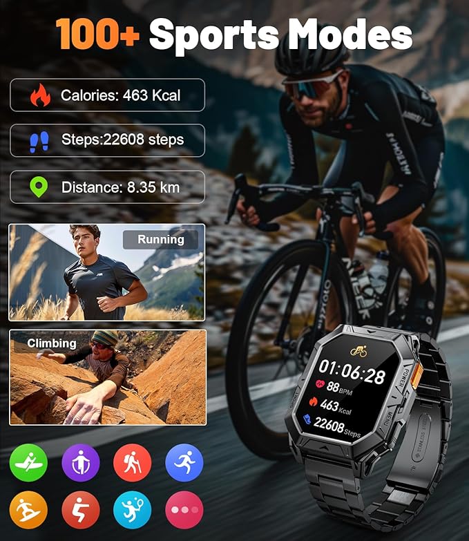 LIGE Smart Watch with 1000 mAh Battery, 2.13" AMOLED Full Touch Screen Military Smart Watches for Men with Make/Answer Call/110 Sports Modes/5ATM Waterproof Watch/Sleep Monitor, iOS Android