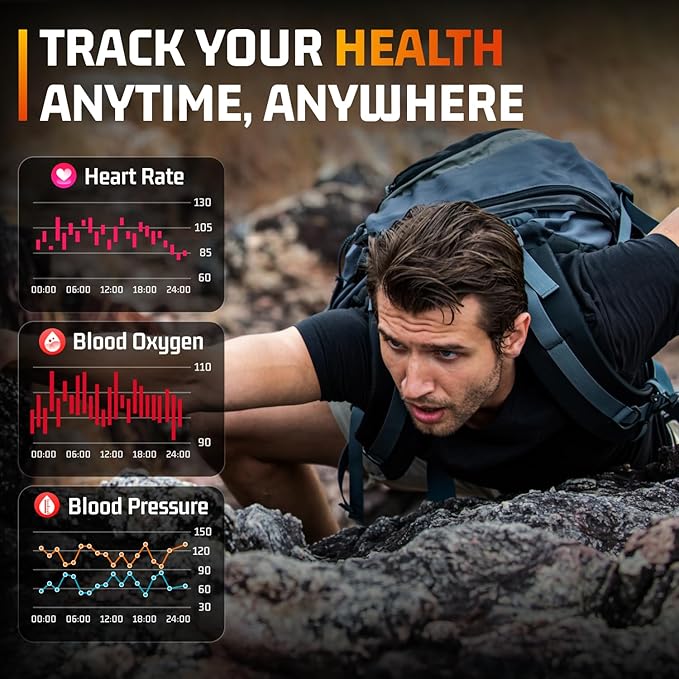 Military Smart Watches for Men-2.06”AMOLED Bluetooth Calls, IP68 Fitness Activity Step Tracker with Sleep Monitor/Pedometer/110+ Sports Modes, Tactical Smart Watch for Android iOS Samsung Compatible