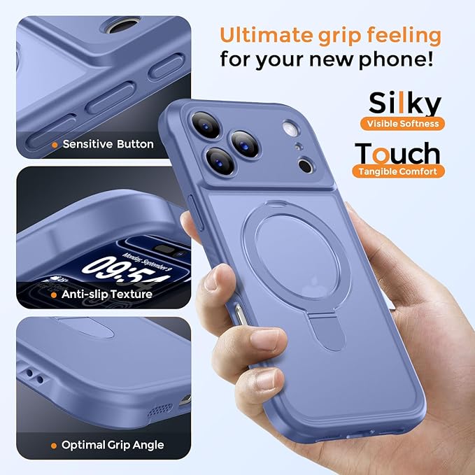 MOCCA Compatible with iPhone 17 Pro Max Case with Magnetic Invisible Stand [Full Camera Protection] [Compatible with Magsafe] Military Drop Shockproof Translucent Matte Phone Case Cover,Lavender Grey