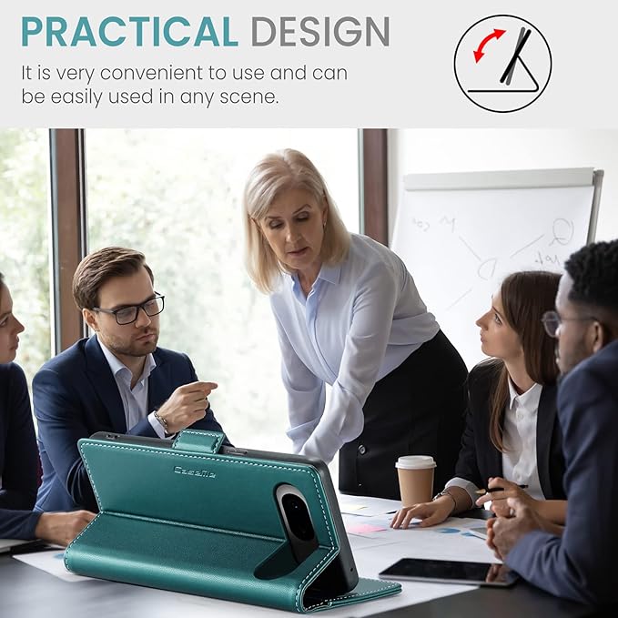 for Google Pixel 8 Case, Premium PU Leather Wallet Case Flip Cover with [RFID Blocking][Card Holder][Stand Function] Shockproof Protective for Google 8, Blue-Green