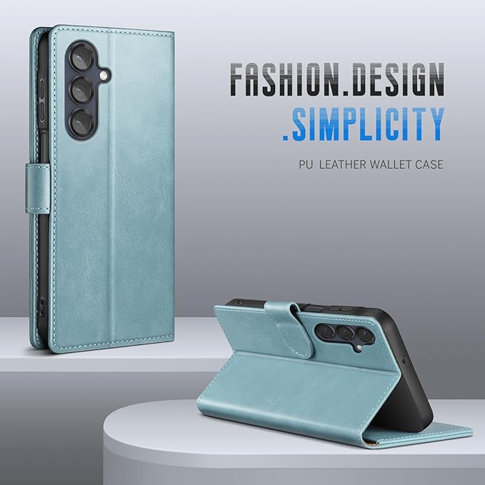 Wallet Case for Samsung Galaxy S25 5G Magnetic Flip Leather Folio Cover with RFID-Blocking Credit Card Holder, Women Men Protective Phone Case Compatible with Samsung S25, Sky Blue