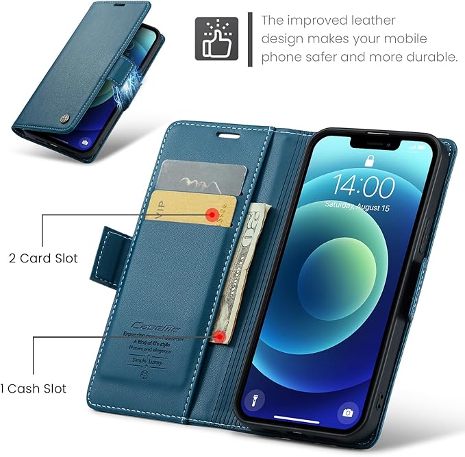 for iPhone 12 Mini Case, Premium PU Leather Wallet Case Flip Cover with [RFID Blocking][Card Holder][Stand Function] Shockproof Protective for iPhone 12 Mini 5.4 inch, Blue
