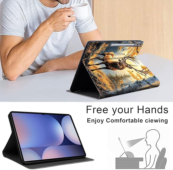 Case for Samsung Galaxy Tab S10 Ultra/Galaxy Tab S9/S8 Ultra 14.6-Inch, Slim PU Leather Stand Cover with Auto Wake/Sleep, Multi-Angle Viewing & Shockproof, Autumn Deer