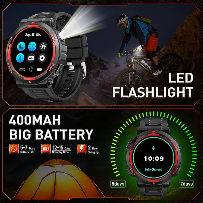 Military Smart Watches for Men (Answer/Make Calls) with LED Flashlight 3ATM Waterproof Smartwatch with 100+ Sports Modes 1.53" Fitness Tracker with Heart Rate Monitor for iPhone Android