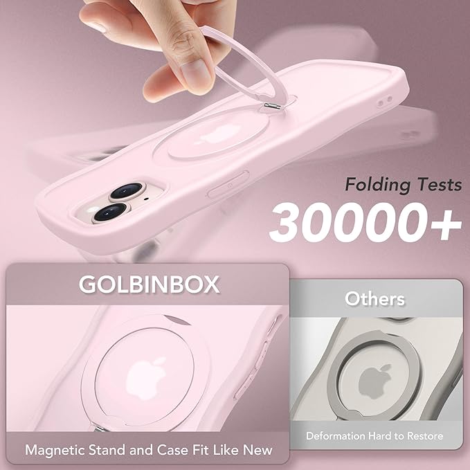 for iPhone 13 Case & iPhone 14 Case for Women,[Compatible with Magsafe][360° Spin Magnetic Stand][Cute Wave Edge][Military-Grade Protection]Translucent Matte Phone case for iPhone 13/14, Chalk Pink